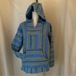 Iguana Jack Black White Woven rug Hoodie Pullover Beach Boho Hippie Mens large